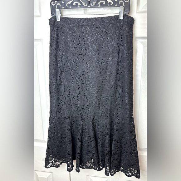 New J.CREW Tall Black Lace Trumpet Skirt Midi Holiday Cocktail Party Work Long - Picture 1 of 12